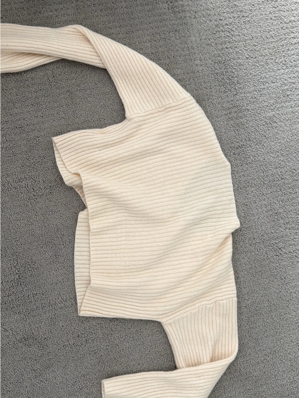 Cream Ribbed V-Neck Women's Sweater - Picture 3 of 3